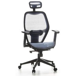 hjh OFFICE 653060 Silla de Oficina Air-Port Tejido de Malla Azul, Silla giratoria, ergonómica, apoyabrazos Plegables, reposacabezas, Soporte Lumbar