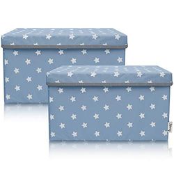 LIFENEY Lot de 2 boîtes de rangement pour enfants - 37 x 25 x 21 cm - Panier de rangement pour chambre d'enfant et salon - Boîte de rangement pour enfants (étoile turquoise)