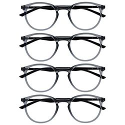 Opulize Met 4 Pack Grey Black Reading Glasses Large Round Mens Womens Spring Hinges RRRR60-7 +2.00