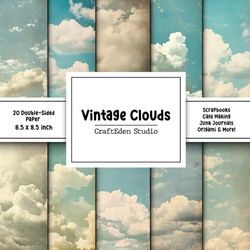 Vintage Clouds Scrapbook Paper: Decorative double sided craft paper sky themed for scrapbooking, card making, junk journal