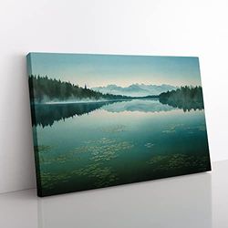 Mountain Lake Watercolour Vol.4 Canvas Wall Art Print Ready to Hang, Framed Picture for Living Room Bedroom Home Office Décor, 60x40 cm (24x16 Inch)