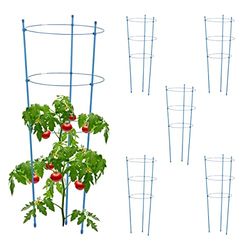 Relaxdays Set da 6 Sostegni per Pomodori Circolari, Alti 76 cm, per Piante Rampicanti, Rose, 3 Anelli Regolabili, Blu, Ferro