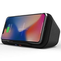 i-Box Caricabatterie wireless, altoparlante Bluetooth portatile, stazione di ricarica, caricabatterie Qi wireless, supporto per telefono iPhone e Android, altoparlanti stereo da 6 W, jack audio da 3,5