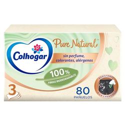 Colhogar Pure Natural x80 - Caja de Faciales Suaves Biodegradables - Resistentes a la Lavadora - Hechos con Materiales Reciclados - Caja con 80 Pañuelos - Color Natural