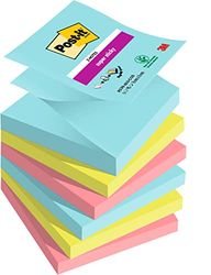 Post-it Z-Notas Super Sticky, Colección Cosmic Color, Paquete de 6 Blocs de Notas, 90 Hojas por Bloc, 76 mm x 76 mm, Turquesa, Verde, Rosa - Notas Extra Adhesivas para Listas de Tareas y Recordatorios