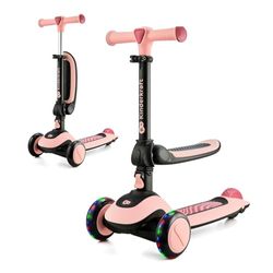 Kinderkraft HALLEY, Patinete 2 en 1, Para Niños, Ajustable, Draisienne, Triciclo, Multifuncional, Bici, 3 Ruedas, LED, De 2 años hasta 50 kilos, Rosa