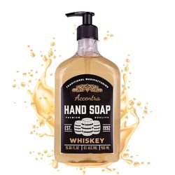 Accentra Mydło do rąk w butelce o wyglądzie butelki whisky, 460 ml mydło do rąk w dozowniku z pompką, mydło w płynie, zapach whisky – do wielokrotnego napełniania