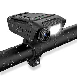 Nedis 3-in-1 Full HD Cycling Camera with Bike LED Head Light & Horn, 1080p 2MP, 600lm Night Mode, Waterproof, USB-C, 10hr Battery, MicroSD Slot – Black