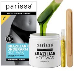 Parissa Brazilian & Underarm Hot Wax At-Home Waxing Kit, No-Strip & Microwavable Formula for Hair Removal on Bikini or Body, Blue