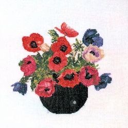 Thea Gouverneur Anémones kit de Point de Croix, 26 x 26 cm