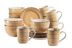 MÄSER 931765 Bel Tempo II Servicio de desayuno de aspecto vintage para 6 personas, de cerámica pintada a mano, 18 piezas, loza, color beis