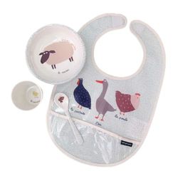 Petit Jour Paris - Premiers repas avec bavoir et les animaux de la ferme - pour apprendre à manger proprement