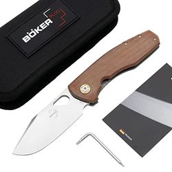 Böker Plus F3.5 Micarta – wytrzymały nóż outdoorowy ze stali nierdzewnej Framelock – nóż składany EDC z uchwytem Micarta, brązowy