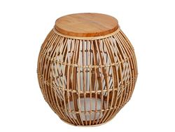 MESA REDDA RATTAN TAPA MADERA