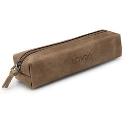 LONDO Genuine Leather Zipper Pen, Pencil & Cosmetic Case - Pouch Stationery Bag