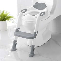 Skyroku Asiento de entrenamiento para orinal con taburete escalonado, escalera para niños, niños, niñas, niños pequeños, cómodo, seguro, con almohadillas antideslizantes, escalera (gris)