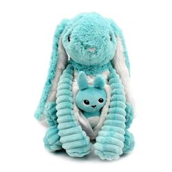 LES DÉGLINGOS Les PTIPOTOS by Pluche Maman Baby – zeer zacht – cadeau voor geboorte – Toudou konijn mama & baby, aquablauw, 24 cm