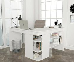 Dmora - Bureau Elpis, Pupitre Polyvalent, Table de Bureau pour PC, Plan de Travail, 120x120h74 cm, Blanc