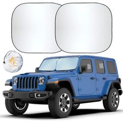 EcoNour Foldable 2-Piece Sun Shade for Car Windshield | Total Sun Heat and UV Rays Automotive Interior Sun Protection | Window Sunshade Designed for Wrangler (X-Small 18 inches x 26 inches)