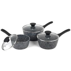 Salter BW11460BRMFOB Megastone Thermo Collar Set di 3 pentole con coperchi, 9 volte più duratura, antiaderente, resistente alla corrosione e ai graffi, in alluminio forgiato, indicatore di calore,