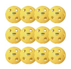 OZO Pickleball - Lot de 12 Balles d'Intérieur, 26 Trous, Moulage par Injection, Yellow