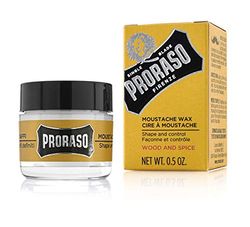 Proraso Cera bigote, Wood and Spice, 15 ml, cera barba y bigote con manteca de karité para peinar el vello facial y cera de abejas, con aroma amaderado