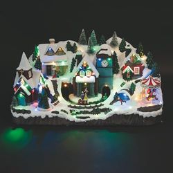 Kerstdorp met muziek en 52 leds, werkt op batterijen en net, 54 x 30 x 30 cm, Santa's House