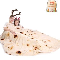 mermaker Burritos Tortilla Blanket 2.0 Double Sided 47 inches for Adult and Kids, Giant Funny Realistic Food Throw Blanket, 285 GSM Novelty Soft Flannel Taco Blanket (Yellow Blanket-Double Sided)