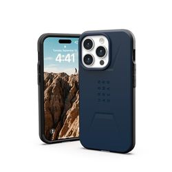 URBAN ARMOR GEAR Civilian kompatibelt med Apple iPhone 15 Pro fodral [Trådlös laddning/magnetisk laddning, krocksäkert mobilfodral, upphöjd kant] Mallard (blå)