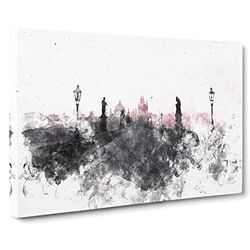 Charles Bridge In Prague Watercolour Modern Canvas Wall Art Print Ready to Hang, Framed Picture for Living Room Bedroom Home Office Décor, 24x16 Inch (60x40 cm)