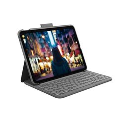 Logitech Slim Folio, funda con teclado para iPad (10.a generación y A16) con teclado inalámbrico Bluetooth integrado, Disposición QWERTY Español - Gris