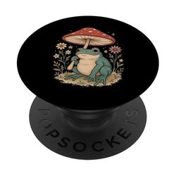 Lindo sapo de seta floral de rana cottagecore PopSockets PopGrip Adhesivo