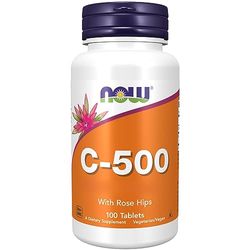 Now Foods, C-500, Vitamin C, 500mg, L-Ascorbic Acid, with Rosehip, 100 Vegan Tablets, Lab-Tested, Gluten-Free, Vegetarian, Soy-Free, Non-GMO