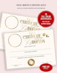 Pet Adoption Certificate: Dog Adoption Gifts and Party Favors | 20 Color Certificates 11"x8,25" for Dog Adoption Day | Puppy Adoption Paw Print Certificates for Parties