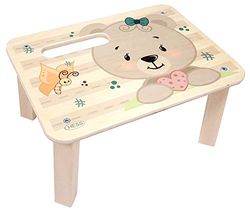 Hess houten speelgoed 30274 - voetenbank van hout voor kinderen, beer natuur, ca. 33 x 24,5 x 17,5 cm
