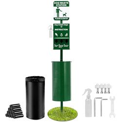 VEVOR Station Collecte Déjections Canines, Bouteille Lave-mains, Capacité Poubelle 43 L, 50 Sacs de Doublure, Distributeur de Sacs, 600 Sacs à Déchets, Élimination Crottes Canine Extérieur pour Parc