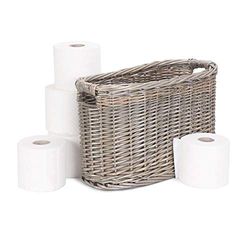 Red Hamper Oval Wicker Toilet Roll Storage Basket, Antique Wash, Length 40 x Width 18 x Height 25cm