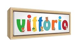 Little Helper LHV-VITTORIO-1542-FCNAT-15IT Impression sur toile encadrée en bois naturel, dessin personnalisé avec le nom des garçons Vittoro, multicolore, 19 x 46 x 3 cm