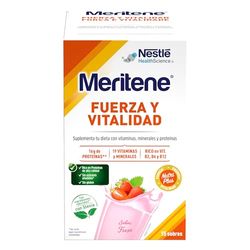 Meritene | Fuerza y Vitalidad | Batidos Sabor Fresa | Fuerza para tus Músculos, Vitalidad para ti | Solución Nutricional para Adultos con Proteínas, Vitaminas y Minerales| 15 Sobres | 450 gr