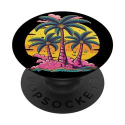 Divertente vacanza estiva vacanze tramonto spiaggia palma donne PopSockets PopGrip Intercambiabile