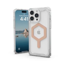 Urban Armor Gear Plyo Funda Compatible con Apple iPhone 15 Pro MAX [Carga inalámbrica/magnética Compatible, Air-Soft Esquinas, Borde levantado] Ice (Transparente) / Oro Rosa