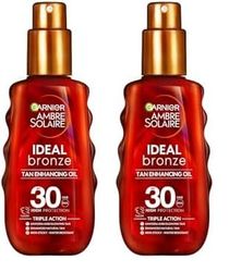 Garnier Ambre Solaire Ideal Bronze Protective Oil Sun Cream Spray SPF30, High Sun Protection Factor 30, Shea Butter, Water Resistant & Non Greasy Sunscreen, UVA & UVB Protection, 150ml (Pack of 2)