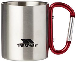Trespass Bruski, silver, dubbelväggig rostfritt stål campingmugg 230 ml med karbinhake handtag, grå