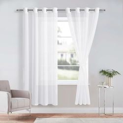 DWCN Sheer Voile Cortina Transparente con Ojales, 2 Piezas, para salón, habitación de bebé, Dormitorio, Color Blanco, 240 x 132 cm (Alto x Ancho)