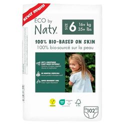 Eco by Naty Eco-Friendly Baby Nappies - 100% Plant-Based Materials on Skin, Soft, for Sensitive Skin & Super Absorbent (Size 6, 102 Count)