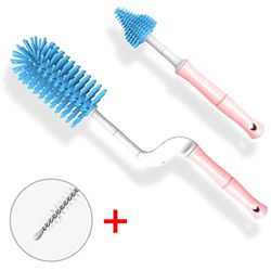 LQRLY 3 pieces baby bottle brush, baby bottle brush cleaning set, 360° rotating long handle for baby bottles, plastic bottles, glass bottles, straws.