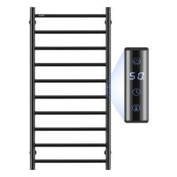 VEVOR Radiateur Sèche-Serviettes Électrique 10 Barres, Porte-Serviettes Chauffant Mural, Chauffe-Serviettes à Température Réglable, Étanche IPX5, avec Minuterie et LED, pour Salle de Bain, Noir