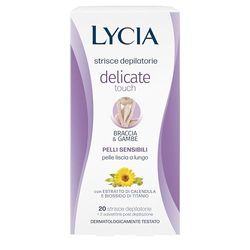 Lycia - Strisce Depilatorie Gambe e Braccia, Delicate Touch, Con Biossido di titanio ed estratto di calendula, Senza Profumo, Coloranti e Conservanti, 20 Strisce