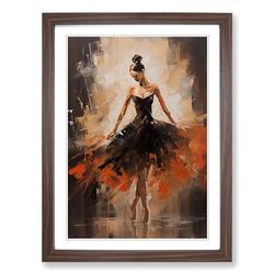 Ballet Dancer Gestural Framed Wall Art Print, Ready to Hang Picture for Living Room Bedroom Home Office, Walnut A2 (48 x 66 cm)