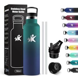 KollyKolla Thermosfles, 750 ml, lekvrij, gemakkelijk te reinigen, BPA-vrij, herbruikbaar, drinkfles met rietje, drinkfles voor volwassenen, camping, fietsen, werk, reizen
